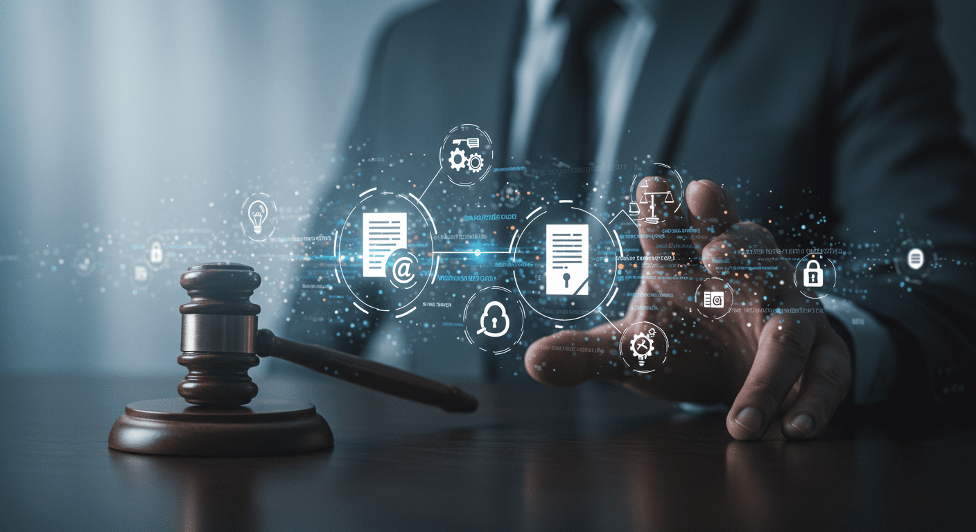 Abstract digital symbols representing legal agreements and structured terms and conditions, conveying clarity and user understanding.